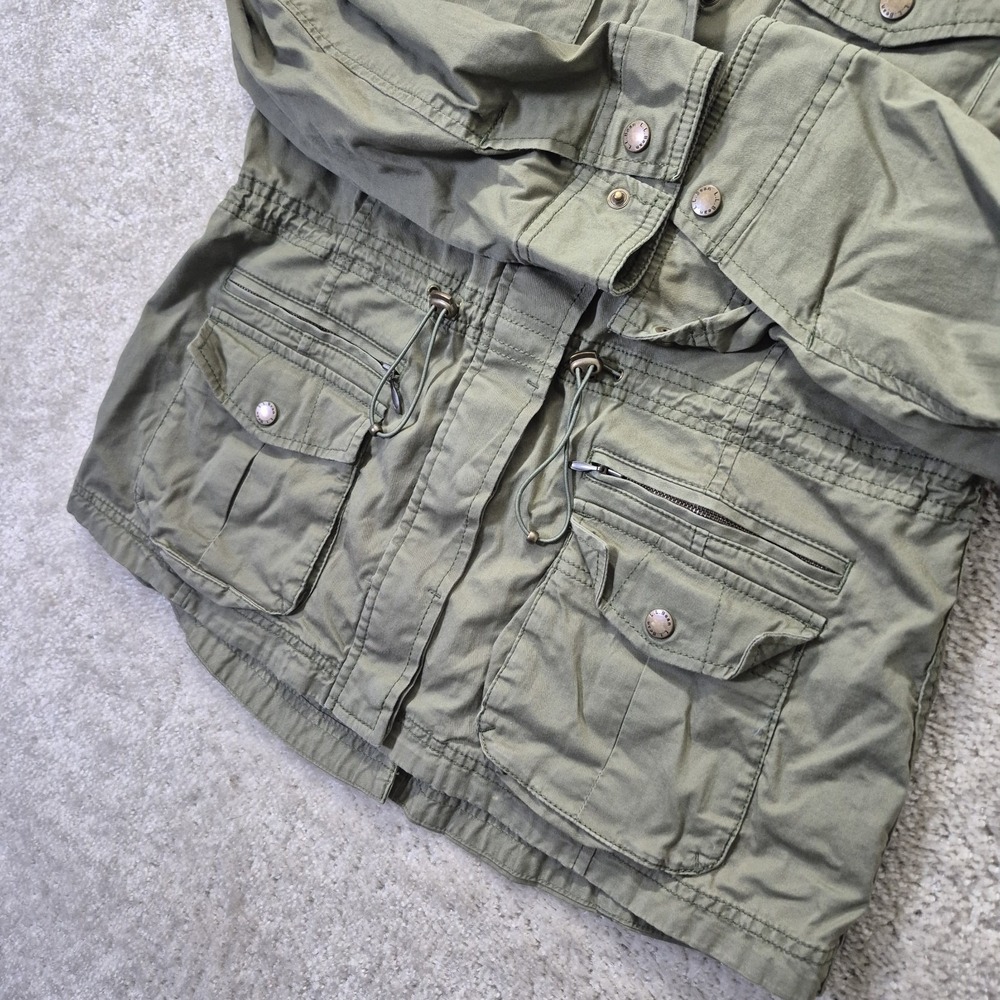 LL Bean Utilty Jacket Womens Medium Green Cotton Zip Pockets Military Workwear - Picture 3 of 9